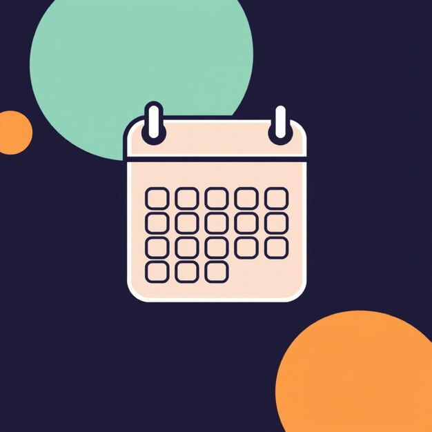 A colorful blue and green calendar with a green and orange circle and a A colorful blue and green calendar with a green and orange circle and a