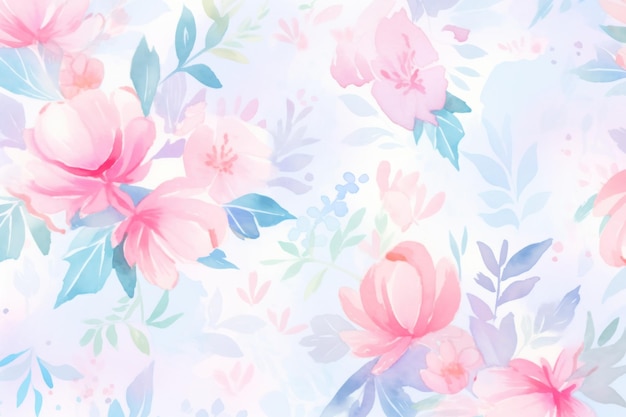 カラフルな青とピンクの花の水彩パターン 背景の壁紙 バレンタインデーのバナー