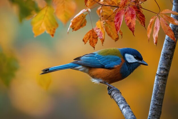 Photo colorful blue tit bird on an autumn branch