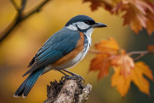 Photo colorful blue tit bird on an autumn branch