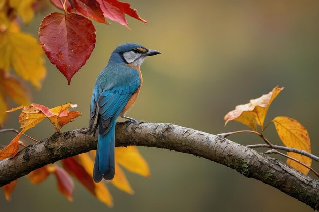 Photo colorful blue tit bird on an autumn branch