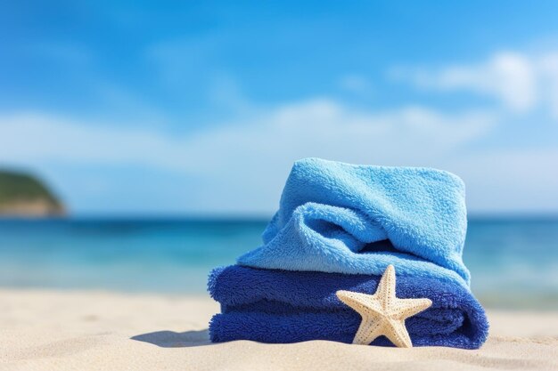 Colorful Blue towel summer beach sand Travel space Generate Ai