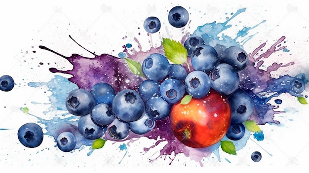 Colorful blueberries fruit splash art created with Generative AI