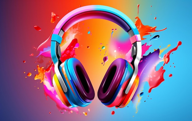 Photo colorful bluetooth headphones for music generative ai