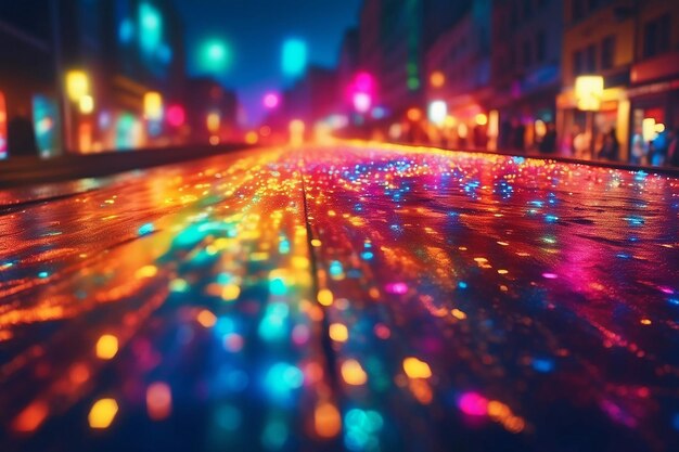 파노라마 뷰 에서 밤 에 다채로운 흐릿 한 빛