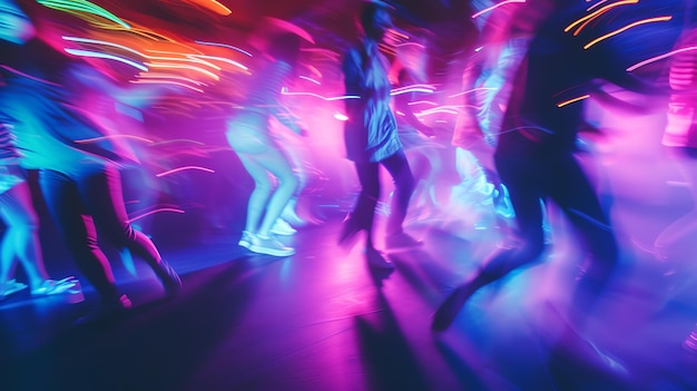 Цветные размытые движения людей, танцующих на вечеринке