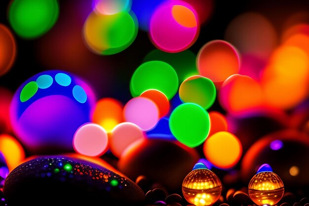 Colorful bokeh christmas lights and water droplets