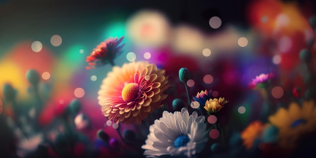 Photo colorful bokeh flower background a burst of vibrant blooms generative ai