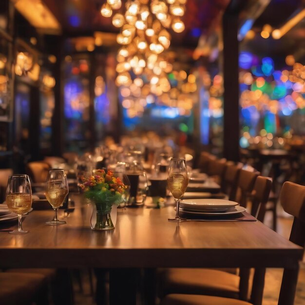 광고 를 위한 복사 공간 을 가진 식당 의 다채로운 불빛 의 보케