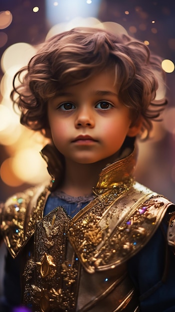 Colorful bokeh of a little boy wearing prince costume Generative AI