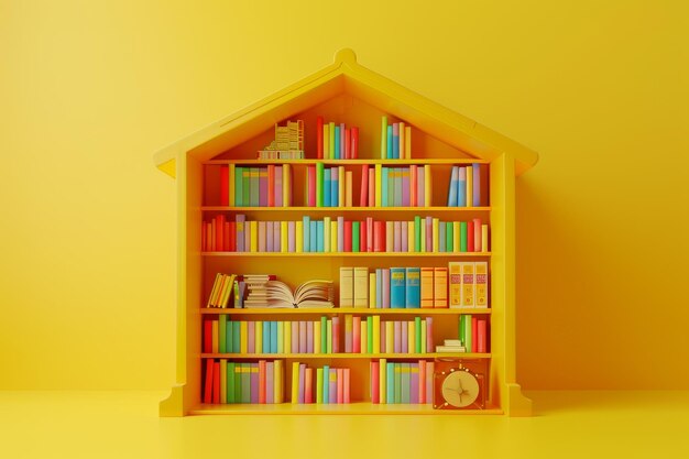 Photo a colorful bookcase with a archway and a pink and blue shelf