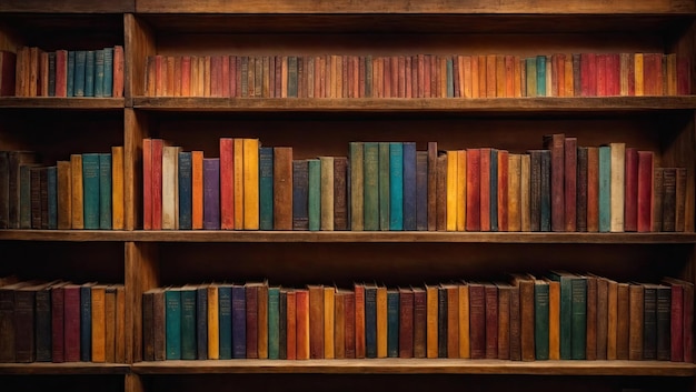 Colorful Books on Wooden Shelf