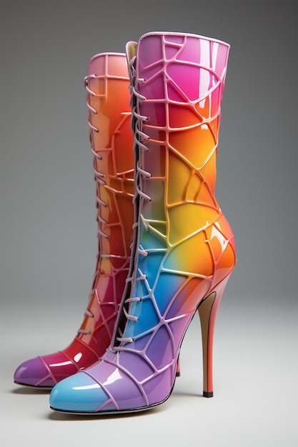 the colorful boots of person