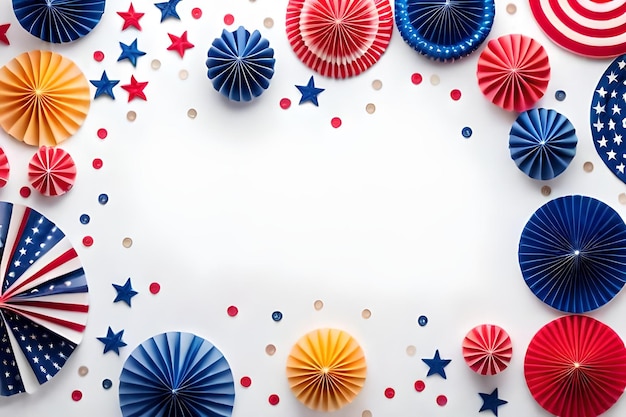 A colorful border of red, white, and blue stars with a white background
