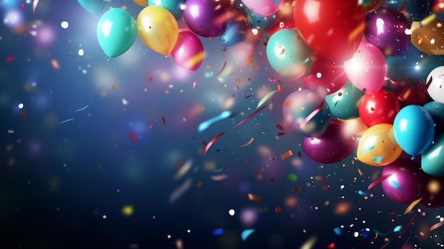 Красочная рамка с воздушными шарами и композицией конфетти с декором на день рождения