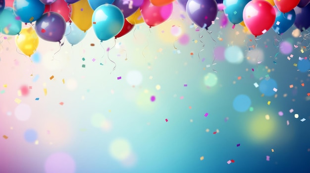 Colorful border with balloons and confetti composition with birthday decor