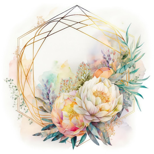 Colorful botanicals flower frame background for wedding generative ai