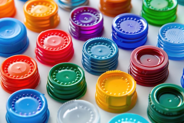 Colorful bottle caps ideal for recycling with plastic bottles