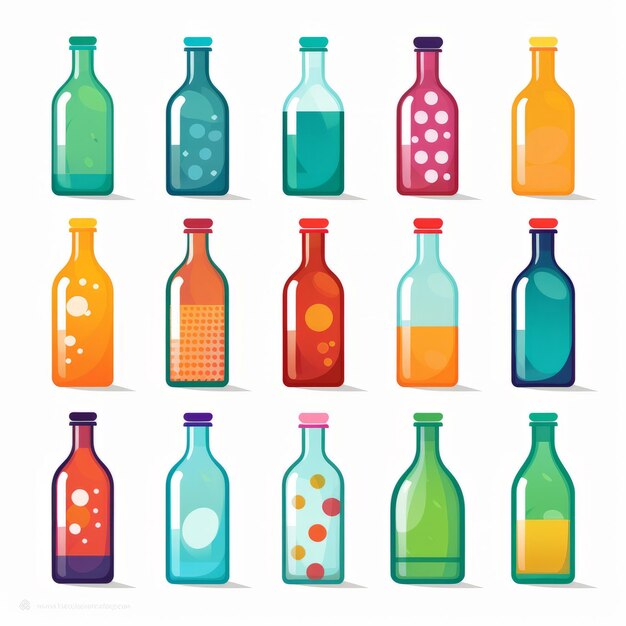 Photo colorful bottle icons playful and whimsical flat vector art illustrations