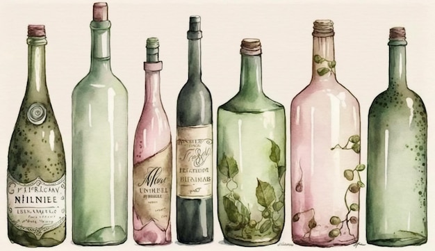 '와인'이라는 라벨이 붙은 다채로운 와인 한 병