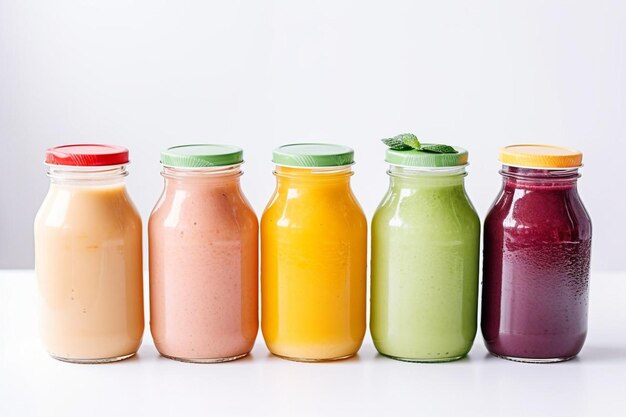 Photo colorful bottles with fruit smoothies