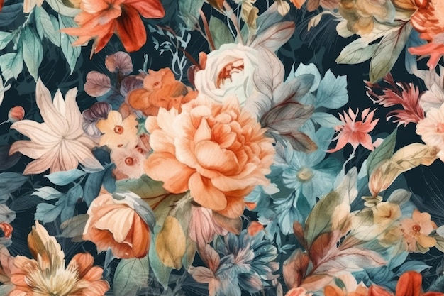 Colorful bouquet of flowers against a dark background Generative AI