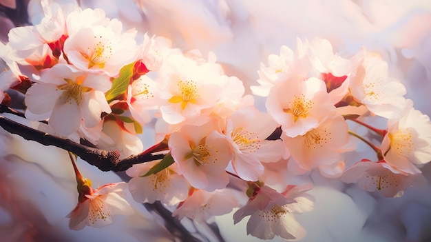 A colorful bouquet of flowers on a branch