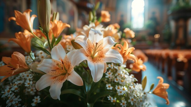 Colorful Bouquet of Flowers in a Ceramic Vase