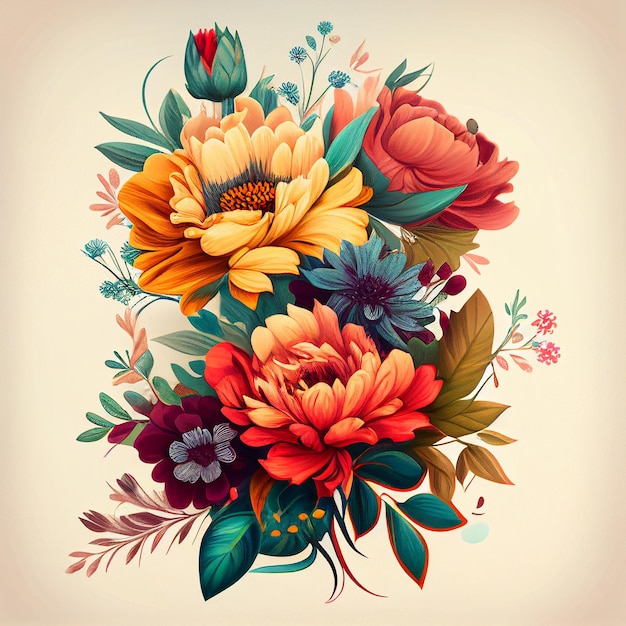 A colorful bouquet of flowers is displayed on a light background.