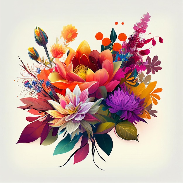 A colorful bouquet of flowers is on a white background.