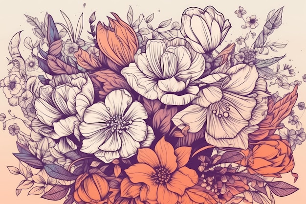 Colorful bouquet of flowers on a soft pink background Generative AI