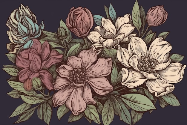 Colorful bouquet of flowers on a wooden table Generative AI