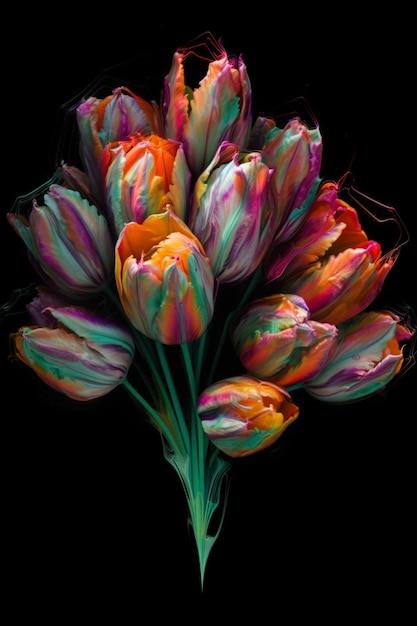 A colorful bouquet of tulips with the word tulips on it.