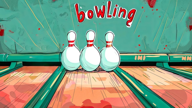 Foto colorata pista da bowling con illustrazione di spilli