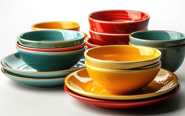 Colorful Bowls Fill a Table in a Vibrant Display