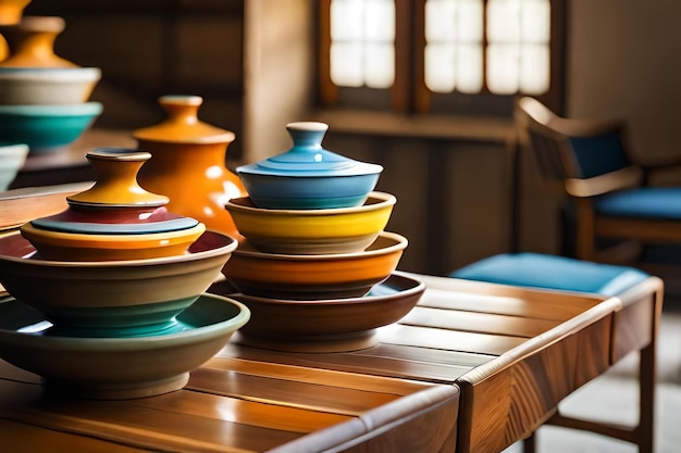 Colorful bowls on a table