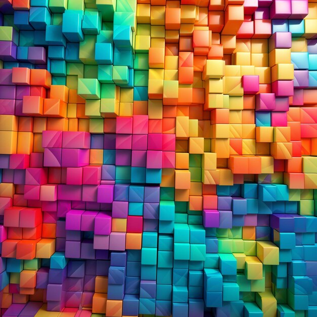 A colorful box of cubes in a square of colorful squares