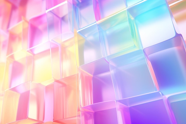 Photo a colorful box of glass blocks is lit by colorful light.