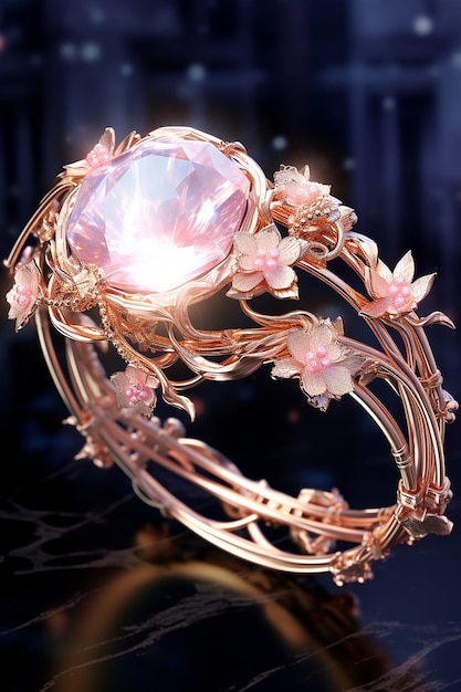 A colorful bracelet with a pink gold flower in it in the style of futuristic