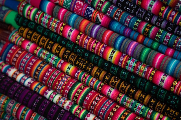 Photo colorful bracelets are sold at a market