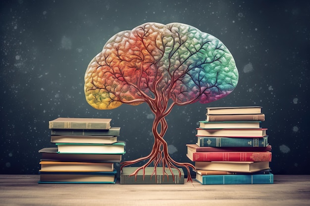 Colorful Brain books Tree Education Metaphor for new idea Education concept