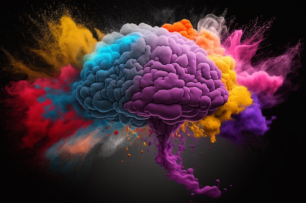 A colorful brain is shown in a black background.