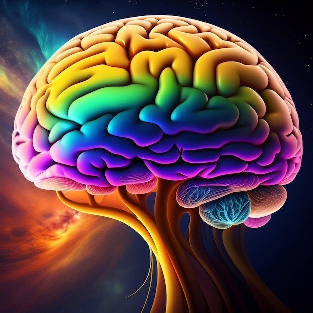 A colorful brain is shown with the word brain on the left.