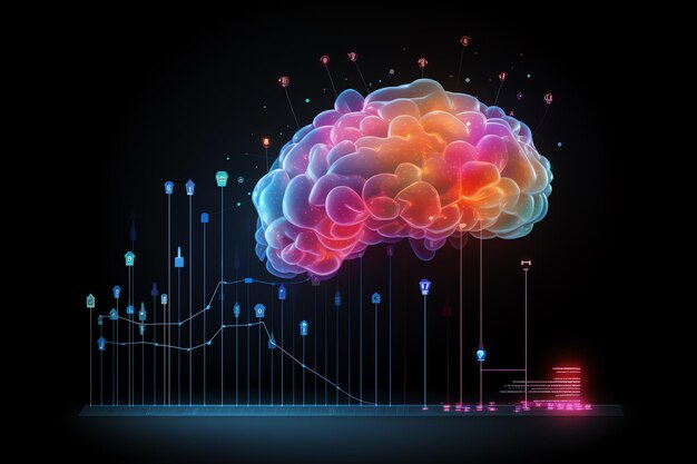 Photo a colorful brain with many graphs