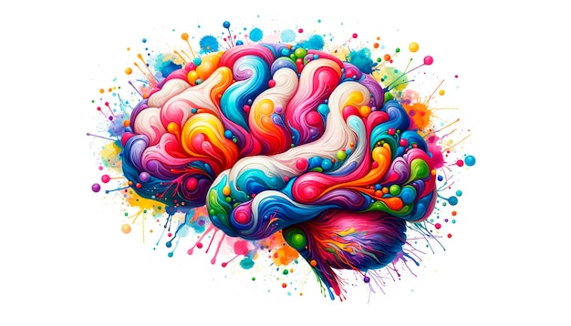 Красочный мозг с акварельными брызгами изолирован на белом фоне Генеративный ИИ