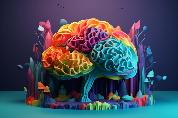 A colorful brain with the word brain on it