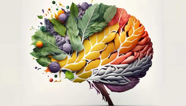 A colorful brain with the word food on it