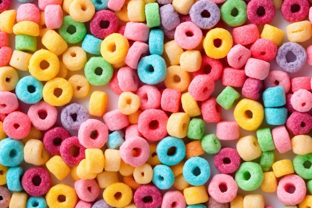 Colorful breakfast cereals multigrain background morning food for kids