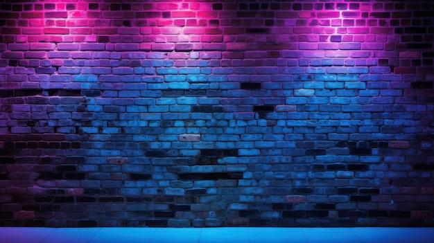 Цветная кирпичная стена пустая фоновая неоновая лампа