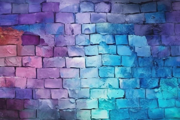青と紫の色合いのカラフルなレンガの壁 Generative AI